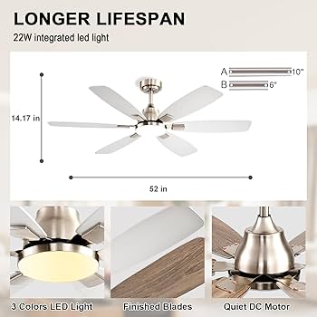 Amazon.com: Ayaoty Ceiling Fans with Lights, 52 Inch Ceiling